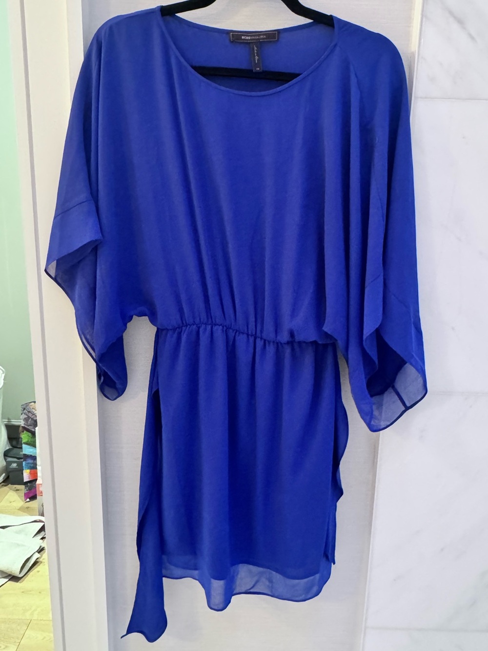 BCBGMAXAZRIA Lois Dress XS Cobalt Blue Kimono Sleeve Mini Dress